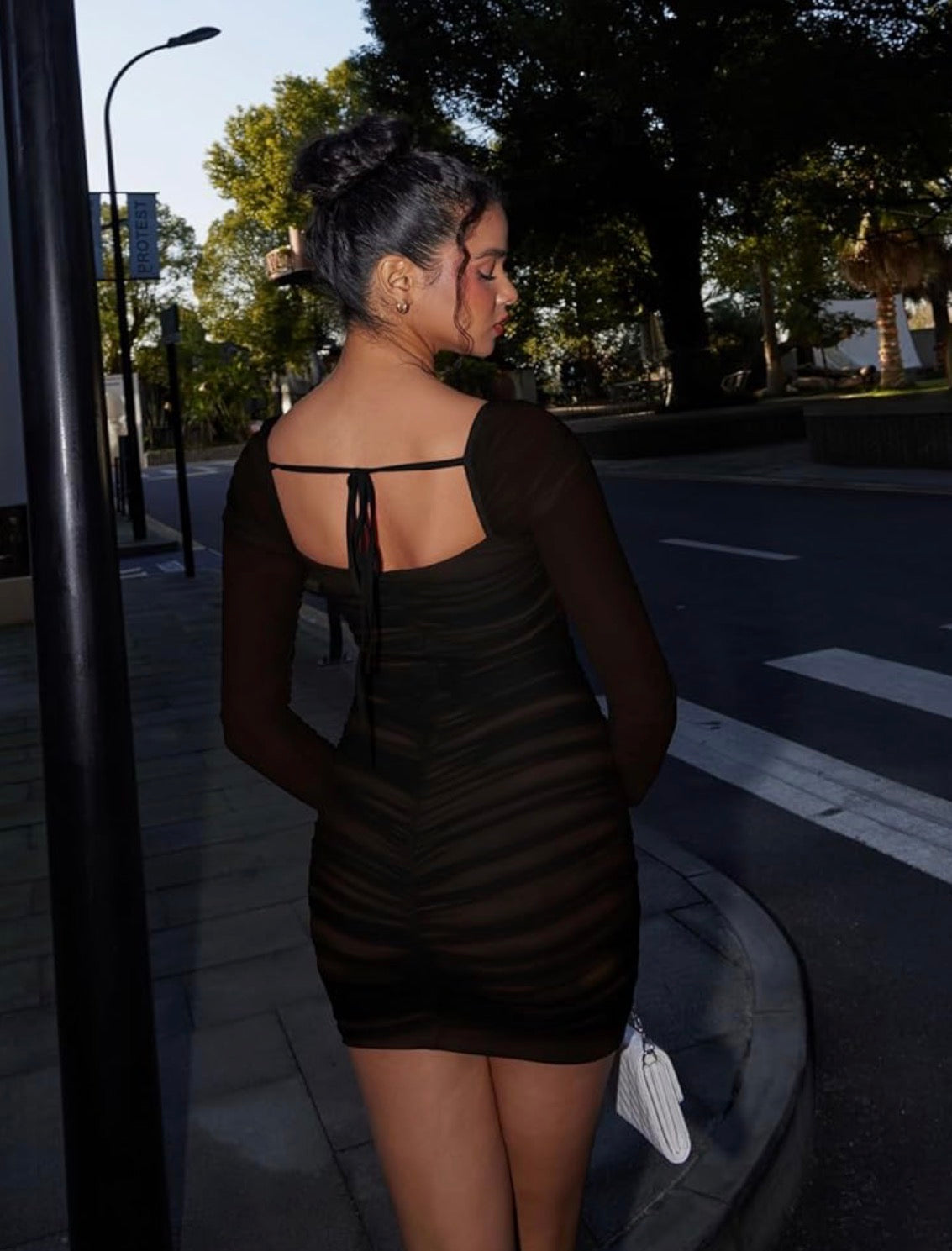 Long Sleeve Black Sheer Dress