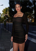 Long Sleeve Black Sheer Dress